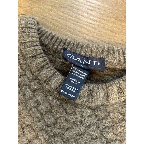 VTG 90s Chunky Lambswool Cable Knit Crewneck Sweater Brown - Picture 5 of 5